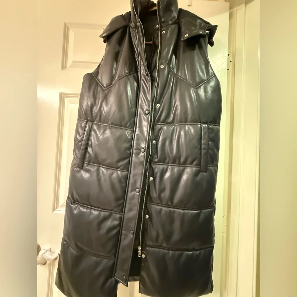 7 For All Mankind Long Black Puffer Vest - Picture 1 of 7